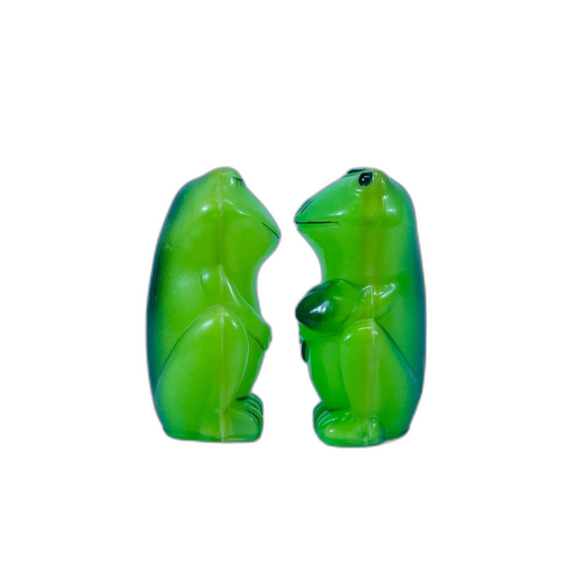 VTG Green Frog Plastic Salt Pepper Shakers Kitschy Happy Hong Kong Mid Century - Picture 3 of 9